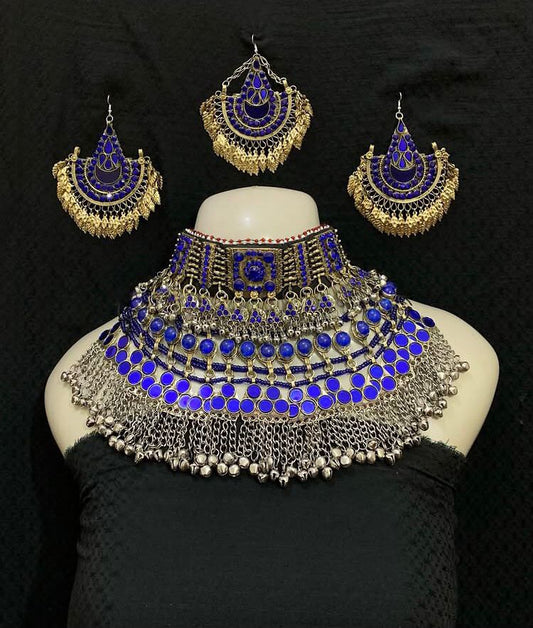 Tribal Silver Statement Necklace – Multicolor Kuchi Jewelry